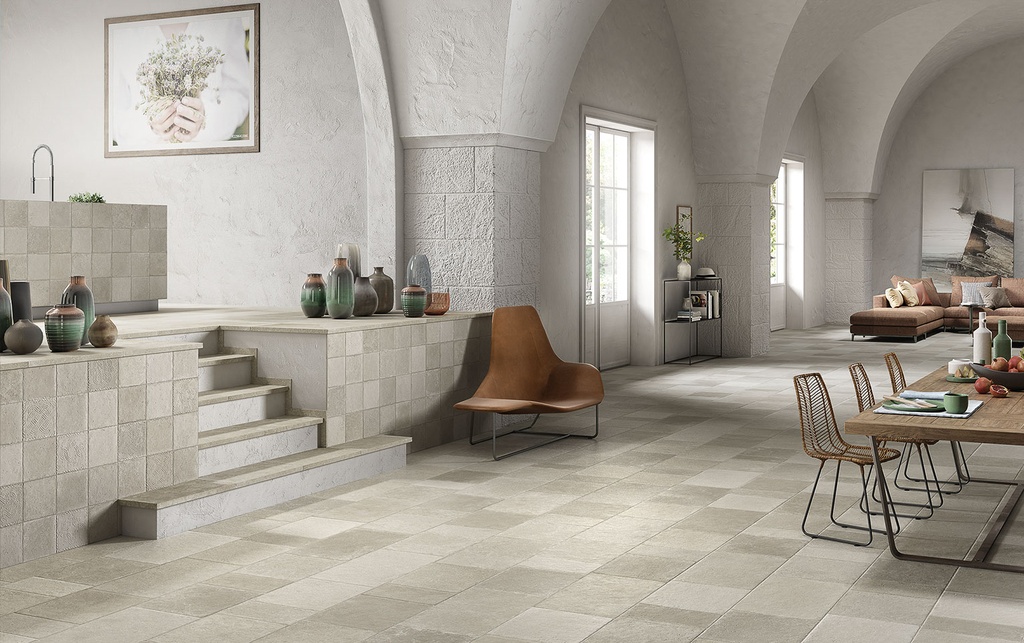 EFFETTO PIETRA DI OSTUNI TUFO 20X20 9MM MATT CHISELLED