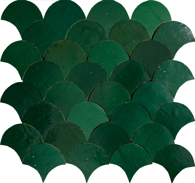 ZELLIGE DARK GREEN FISH SCALE 10X10