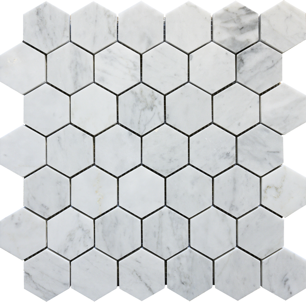 CARRARA MARMOR HEXAGON MOSAIKK 30X30 7MM HONED (48x48MM) 