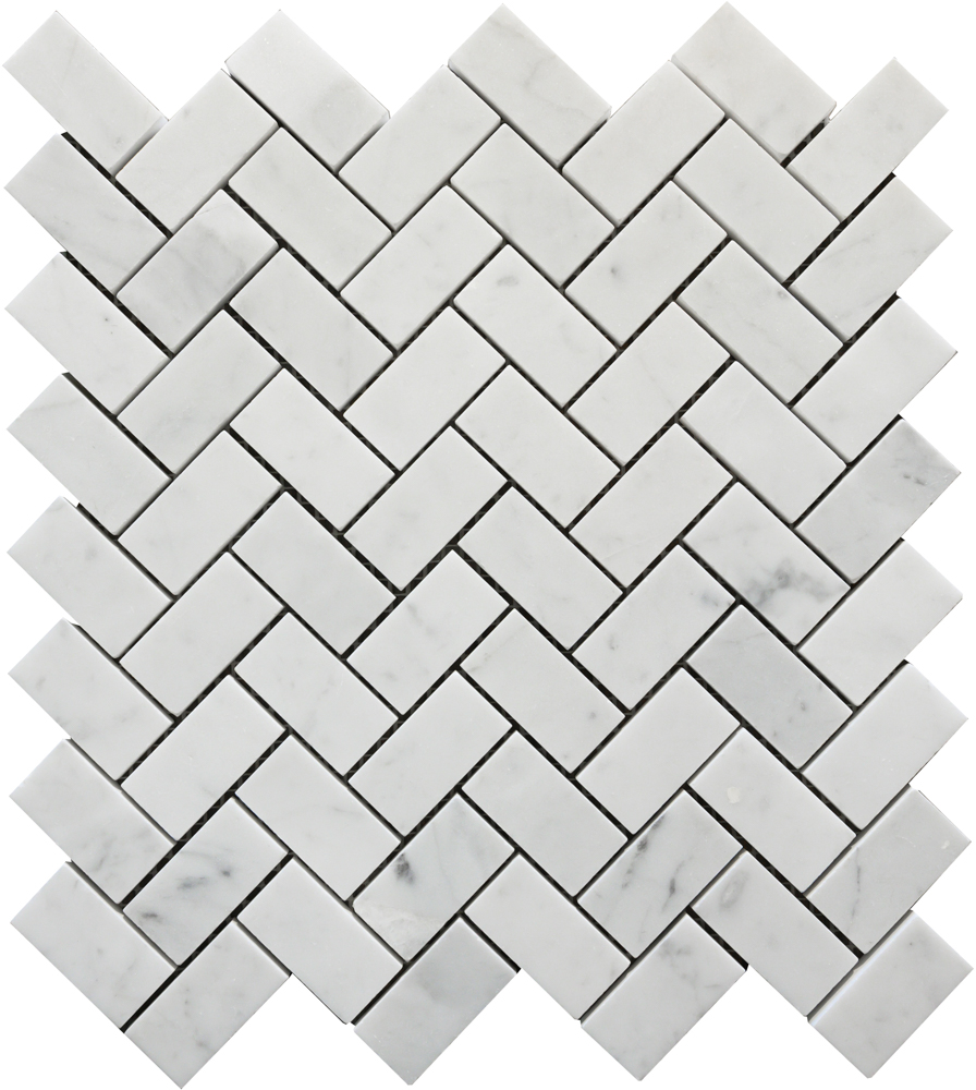 [ULA161] CARRARA HERRINGBONE MOSAIC 33X31 8MM HONED