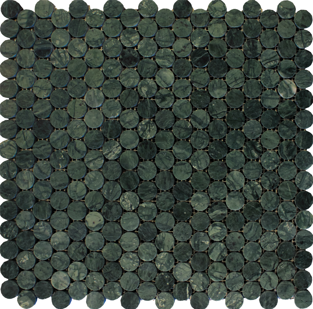 [ULA176] INDIAN GREEN COINS MOSAIC 32,5X33 7MM HONED (SILKEMATT)