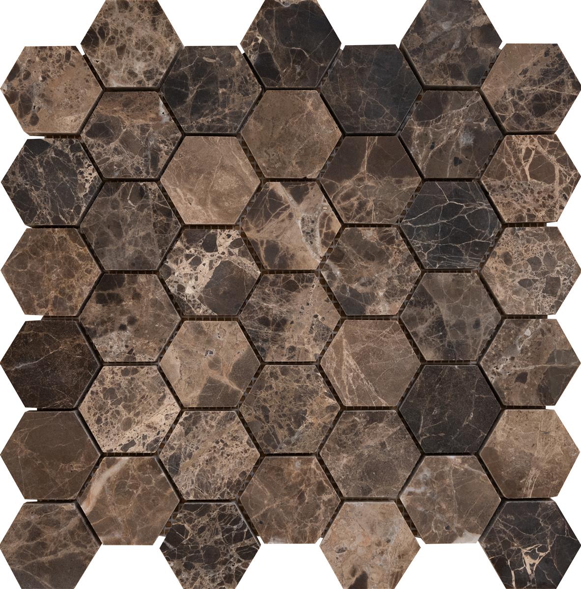 Brun marmor hexagon 4,8x4,8x1 cm