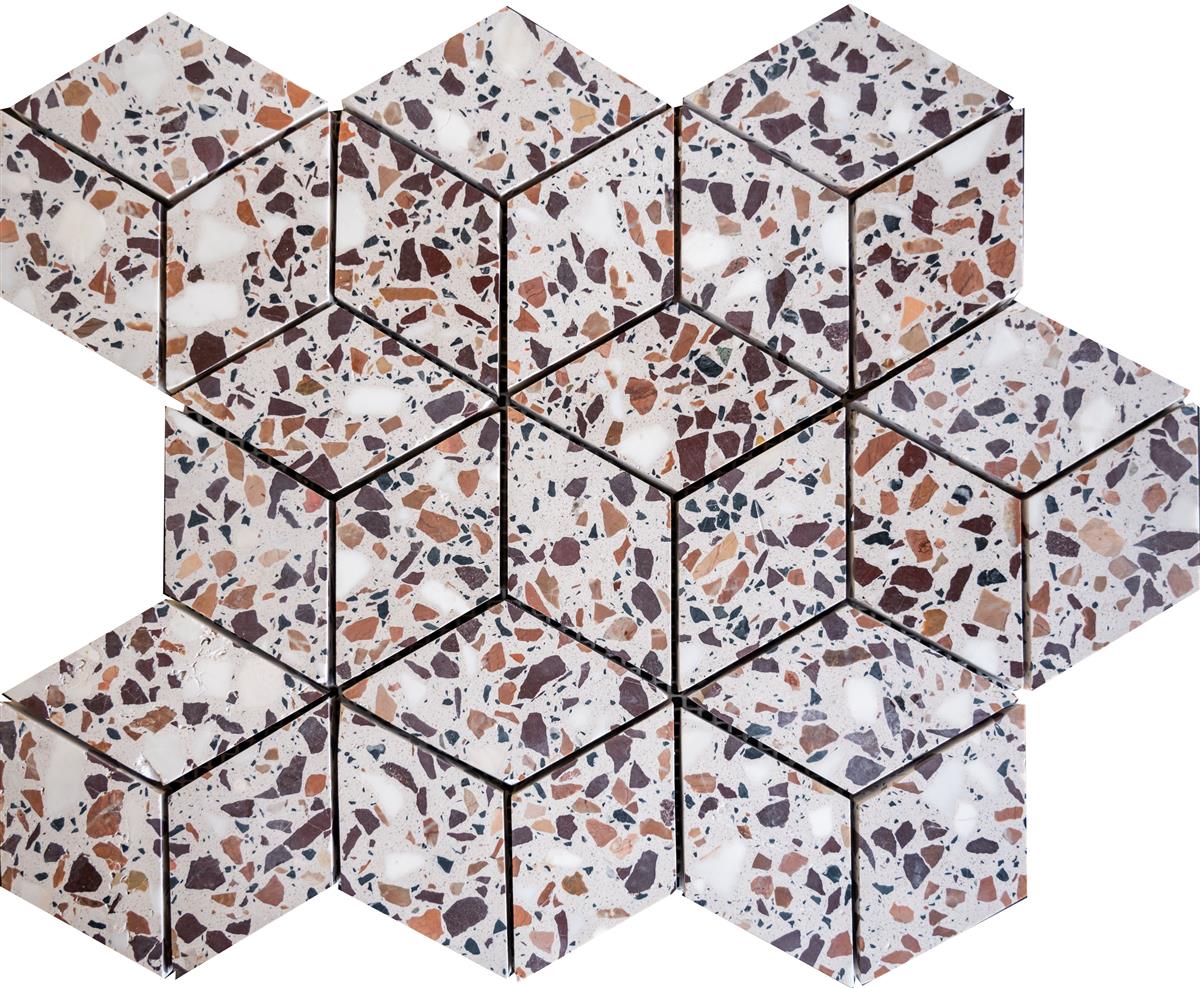 Terrazzo Burgundy Diamond Mosaic 30,5x28,5x1 cm