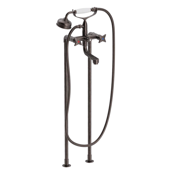 Krydsgreb kar- & brusebatteri på standere med gl. dags håndbrusersæt