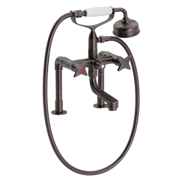 Krydsgreb kar & brusebatteri på små standere & med håndbrusesæt