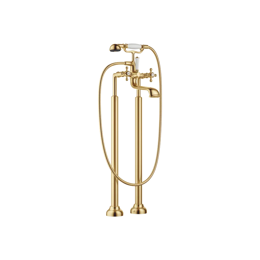 MADISON TOHULLS BLANDEBATTERI FOR BADEKAR, BADEKAR FRITTSTÅENDE MONTERING MED HÅNDDUSJSETT. BØRSTET MESSING (23 KT GULL)