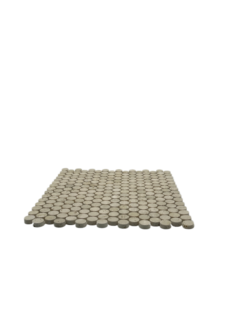 TRAVERTIN BEIGE MARMOR COIN MOSAIC 31,3x29 7MM HONED (SILKEMATT)