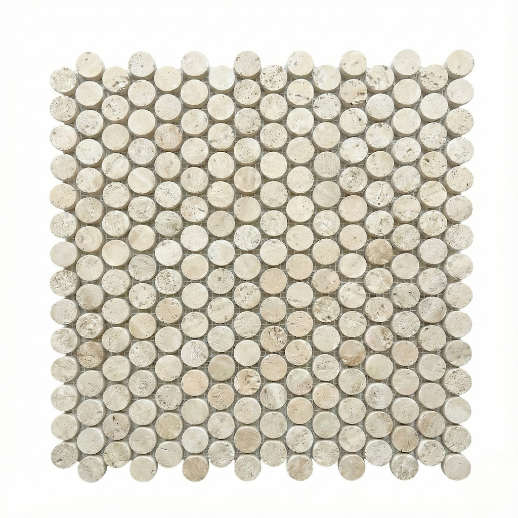 [CEN249] TRAVERTIN BEIGE MARMOR COINS MOSAIC 31,3x29 7MM HONED (SILKEMATT)