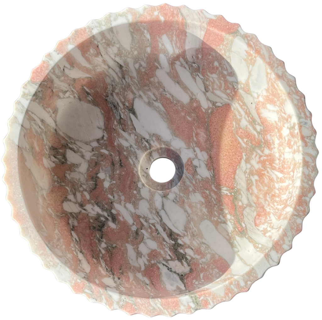 [CEN400R] NORSK ROSA FAUSKE MARMOR SERVANT Ø40 CM RUND MED RILLET YTTERKANT