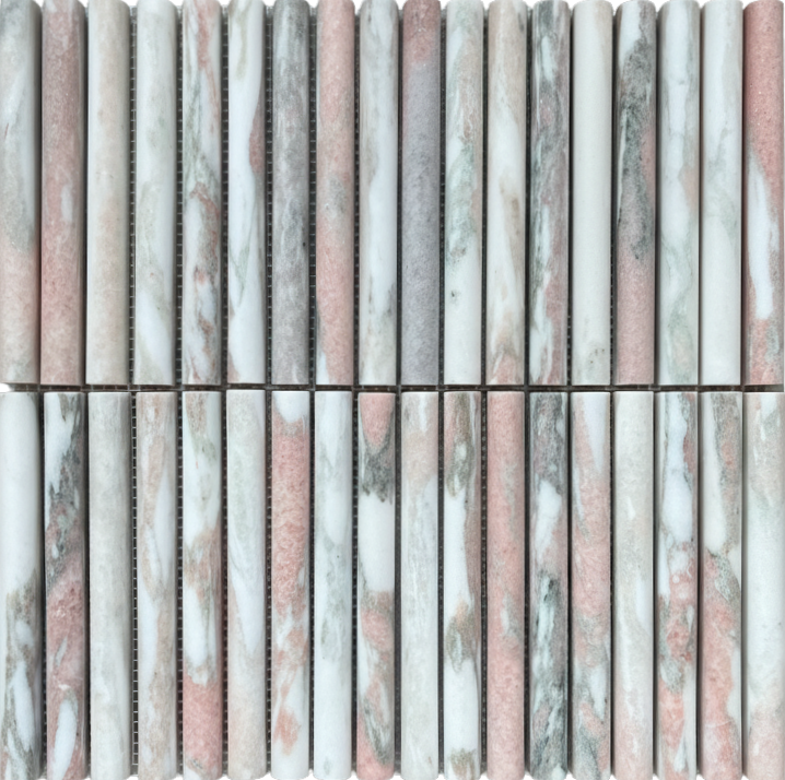 [CEN254] NORSK ROSA FAUSKE MARMOR BAMBOO MOSAIC 30,5x30,5 15MM HONED (SILKEMATT)