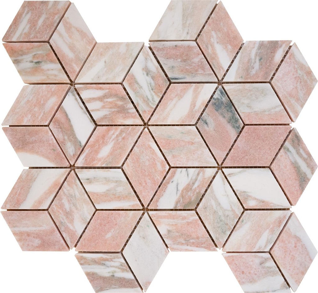 NORSK ROSA FAUSKE MARMOR DIAMOND MOSAIC 7,5X4,5 10MM HONED