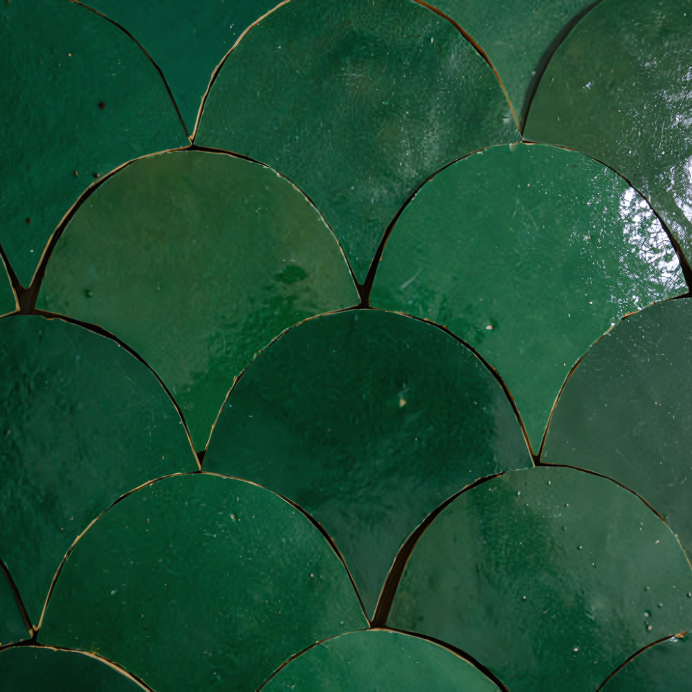 [ULA236] Zellige Dark Green Fish Scale 30x30 cm marokkansk flis