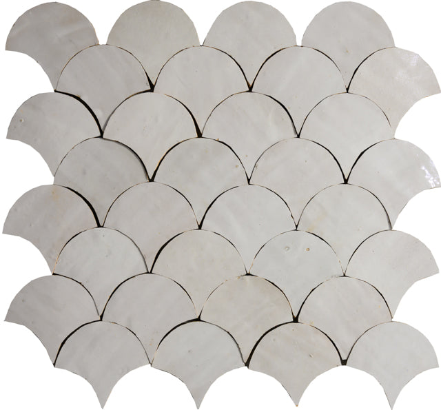 Zellige White fish scale z27 30x30 cm mosaikk