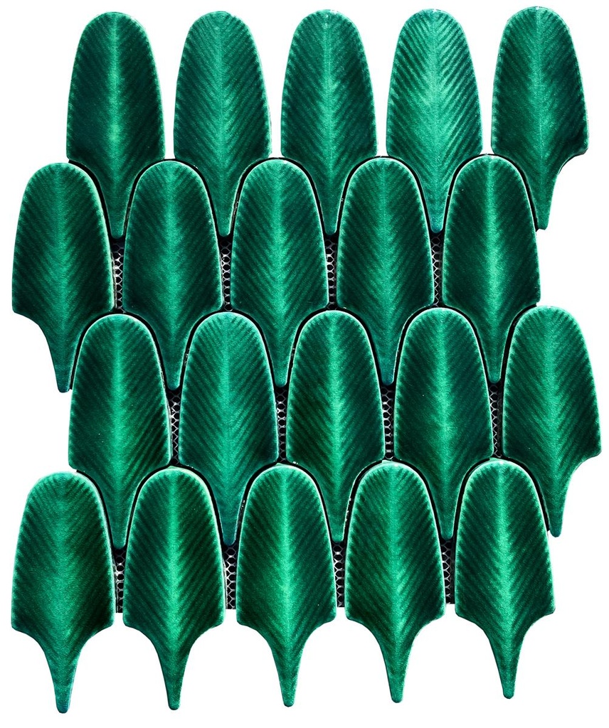 GLAZED FEATHER GREEN 34x29 MOSAIKK