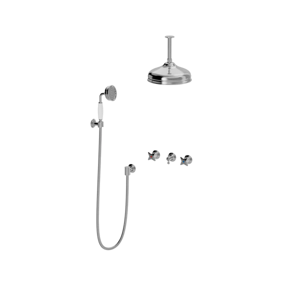 [TC49.093MT888] Kryssgrep innbyggingsarmatur med takdusj og hånddusjsett (Bronsert messing)