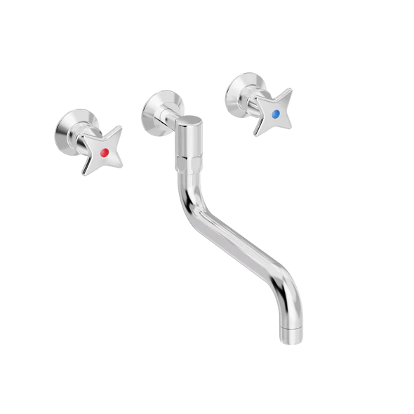 [TC49.073-S200.888] Kryssgrep kjøkkenarmatur med S200 mm svingtut for innbygging/vegg (Bronsert messing)