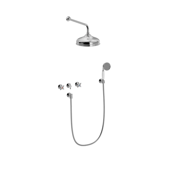 Kryssgrep innbyggingsarmatur med hode- og hånddusjsett