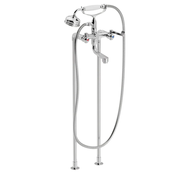 SP Albue badekar- og dusjarmatur på gulvsøyler med klassisk hånddusjsett