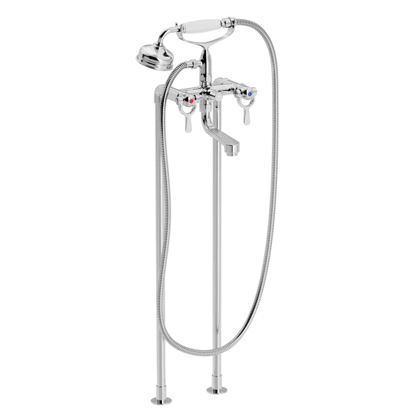 SP badekar- og dusjarmatur på gulvsøyler med klassisk hånddusjsett