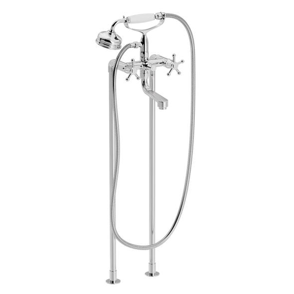 Christiansborg badekar- og dusjarmatur på gulvsøyler med klassisk hånddusjsett
