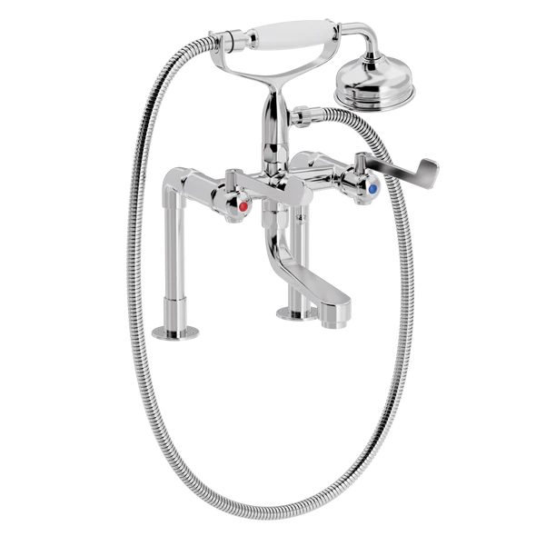 [TC27.838MT888] SP Albue badekar- og dusjarmatur på lave søyler med hånddusjsett (Bronsert messing)