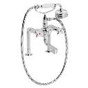 Kryssgrep badekar- og dusjarmatur på lave søyler med hånddusjsett