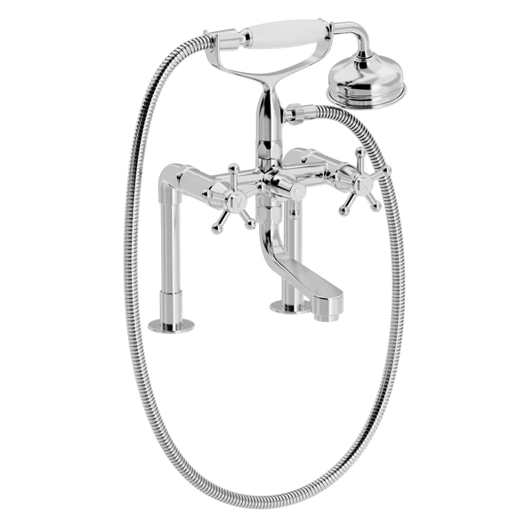 [TC27.831MT888] Christiansborg badekar- og dusjarmatur på lave søyler med hånddusjsett (Bronsert messing)