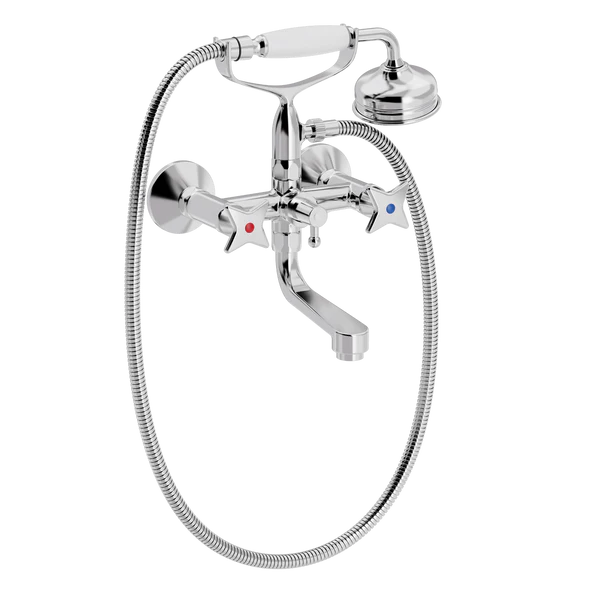 Kryssgrep badekar- og dusjarmatur med klassisk hånddusjsett