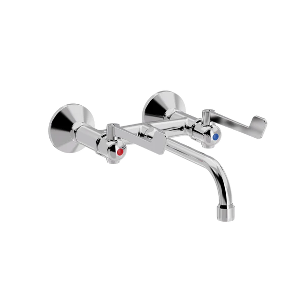 [TC22.438-V200.888] SP Albue veggarmatur med V200 mm fast tut (Bronsert messing)