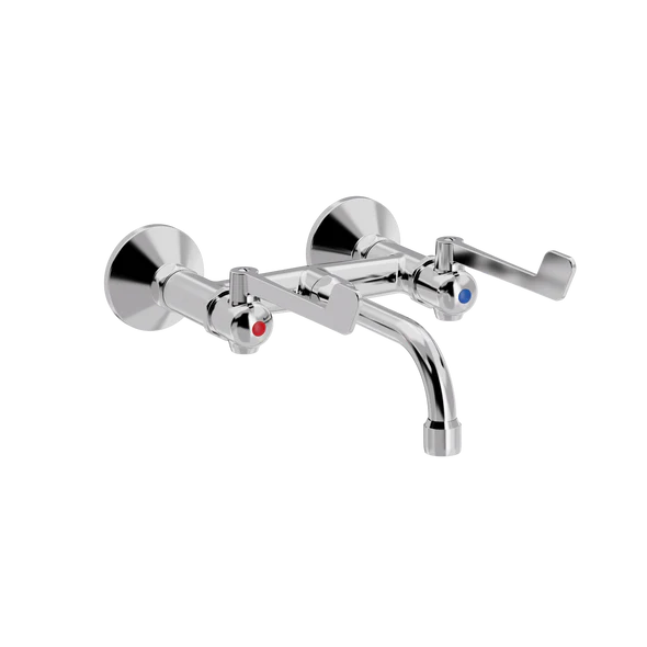 [TC22.438-V150.888] SP Albue veggarmatur med V150 mm fast tut (Bronsert messing)