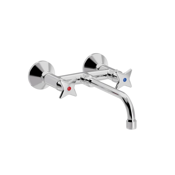 [TC22.433-V200.888] Kryssgrep veggarmatur med V200 mm fast tut (Bronsert messing)