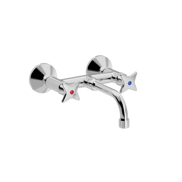 [TC22.433-V150.888] Kryssgrep veggarmatur med V150 mm fast tut (Bronsert messing)