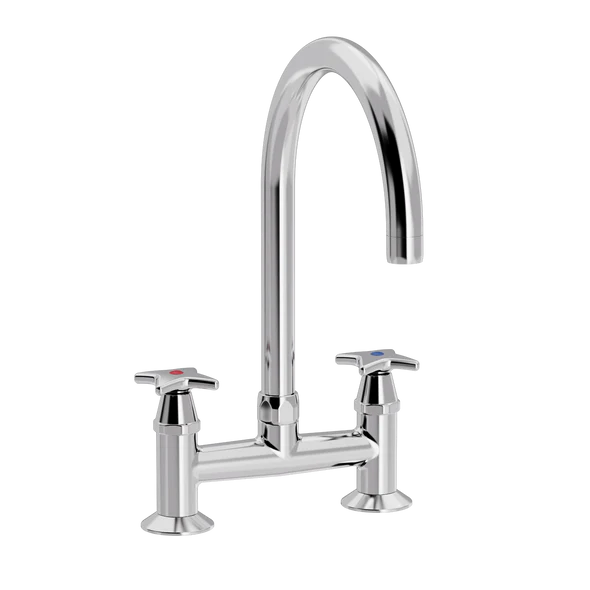 [TC20.533-Ø200.888] Kryssgrep 2-hulls kjøkkenarmatur med Ø 200 mm svingtut (Bronsert messing)