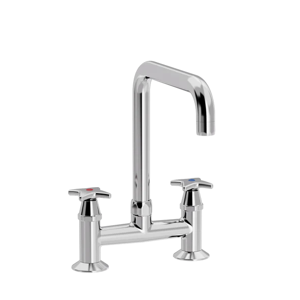 [TC20.533-U200.888] Kryssgrep 2-hulls kjøkkenarmatur med U200 mm svingtut (Bronsert messing)