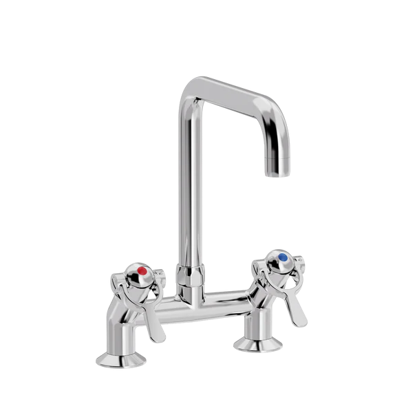 [TC20.525-U200.888] SP 2-hulls kjøkkenkran 45° med U200 mm svingtut (Bronsert messing)