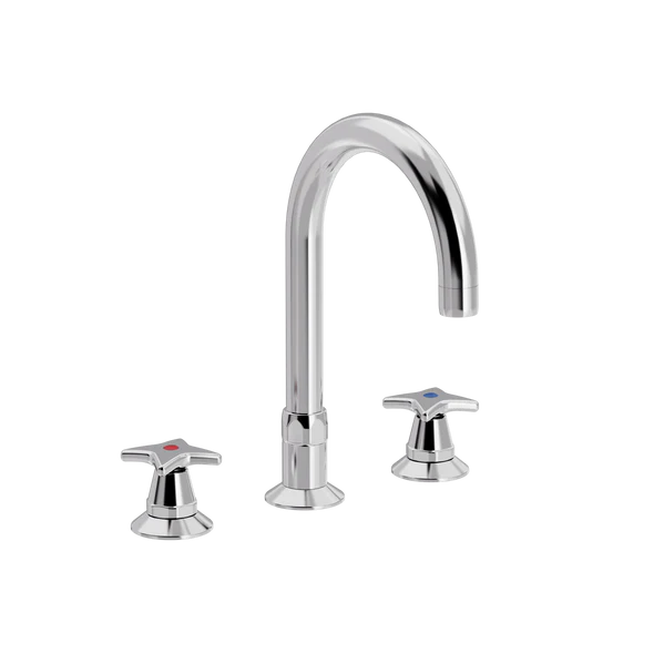 [TC16.303-Ø150.888] Kryssgrep 3-hulls kjøkkenkran med Ø 150 mm svingtut (Bronsert messing)