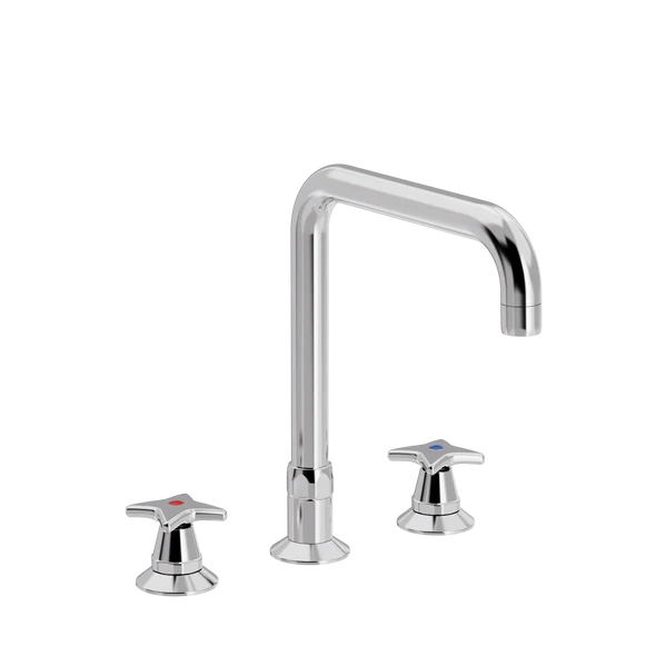 [TC16.303-U200.888] Kryssgrep 3-hulls kjøkkenkran med U200 mm svingtut (Bronsert messing)