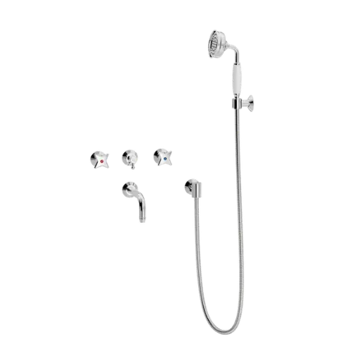 Kryssgrep innbyggingsarmatur med badekartut og hånddusjsett