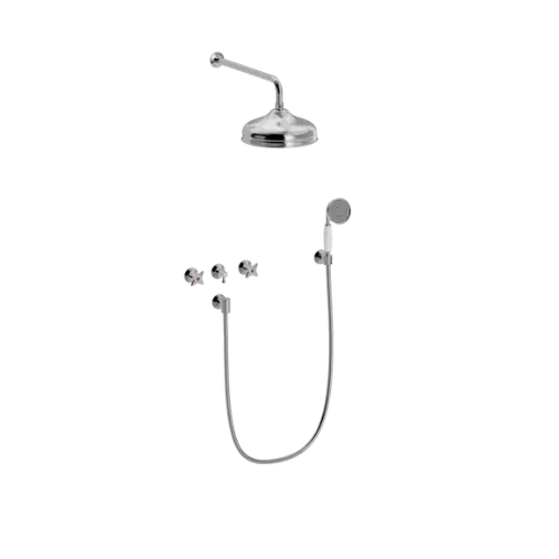 Kryssgrep innbyggingsarmatur med hode- og hånddusjsett