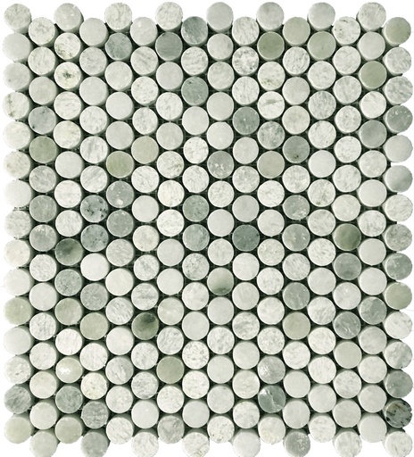 [CEN165] JADE GREEN MARMOR COINS MOSAIKK 30,5X30,5 7MM HONED (SILKEMATT)